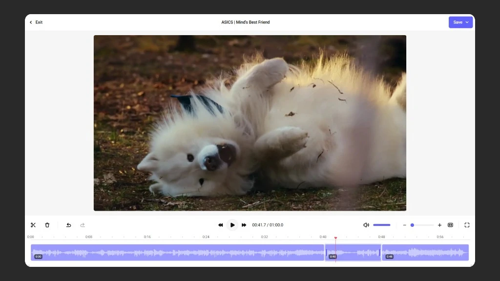 Interface do editor de vídeo integrado do Kinescope