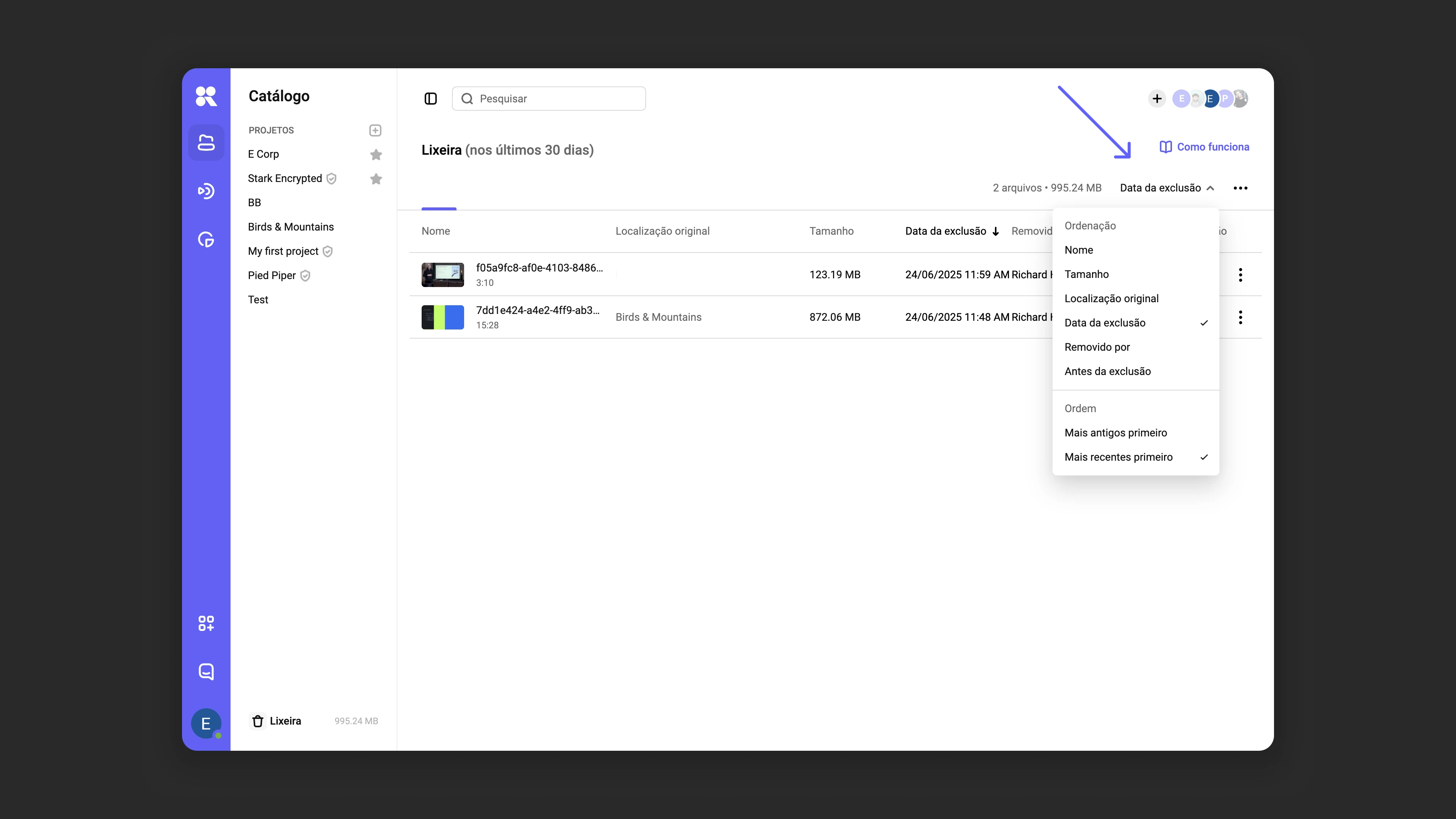 Configurando o período de retenção de arquivos na lixeira