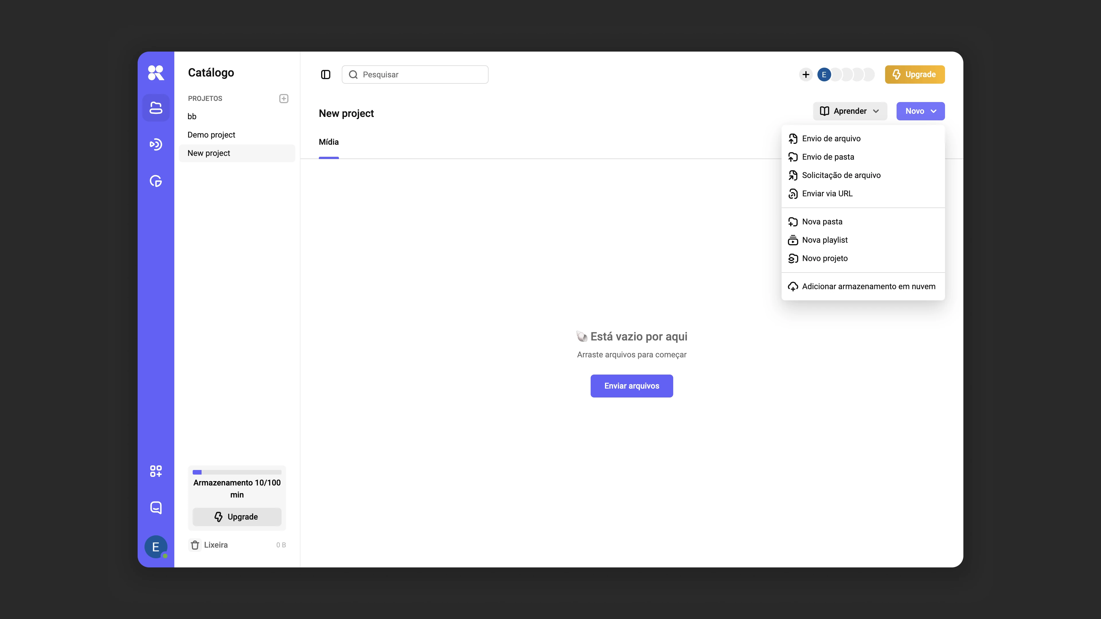 Fazendo upload de um arquivo de mídia no Kinescope