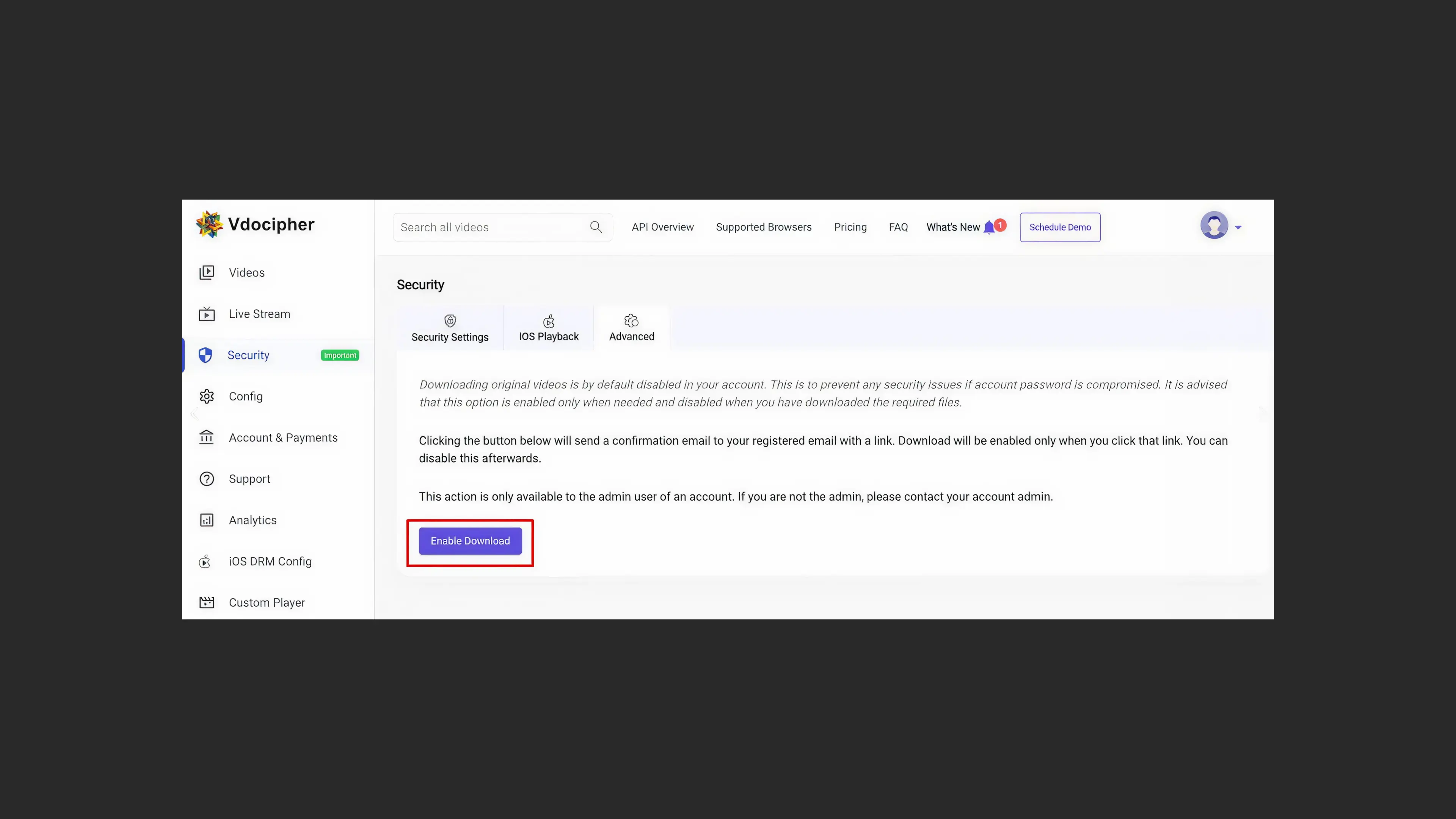 Ativando o download do vídeo original no VdoCipher