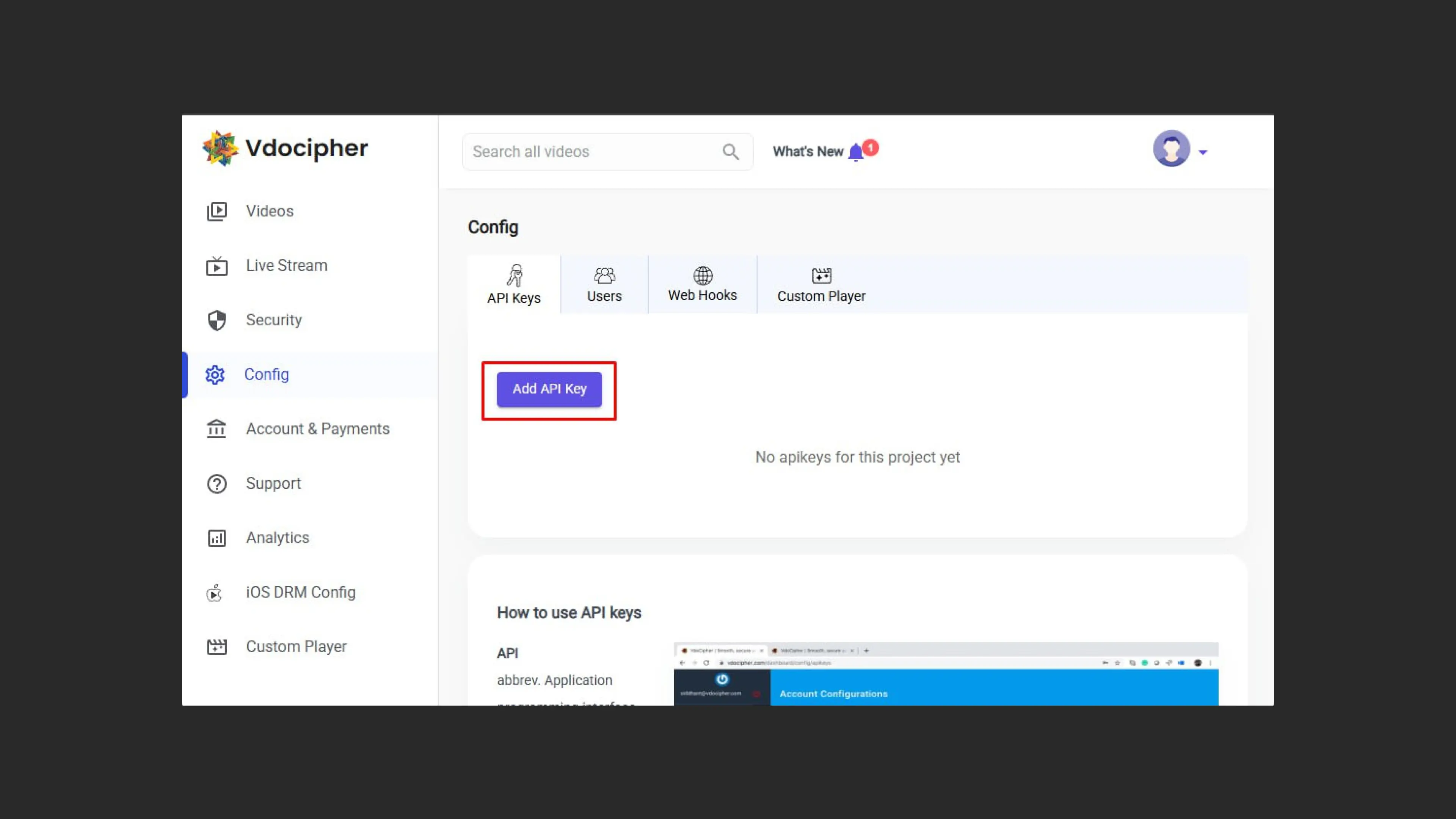 Criando uma API Key no VdoCipher