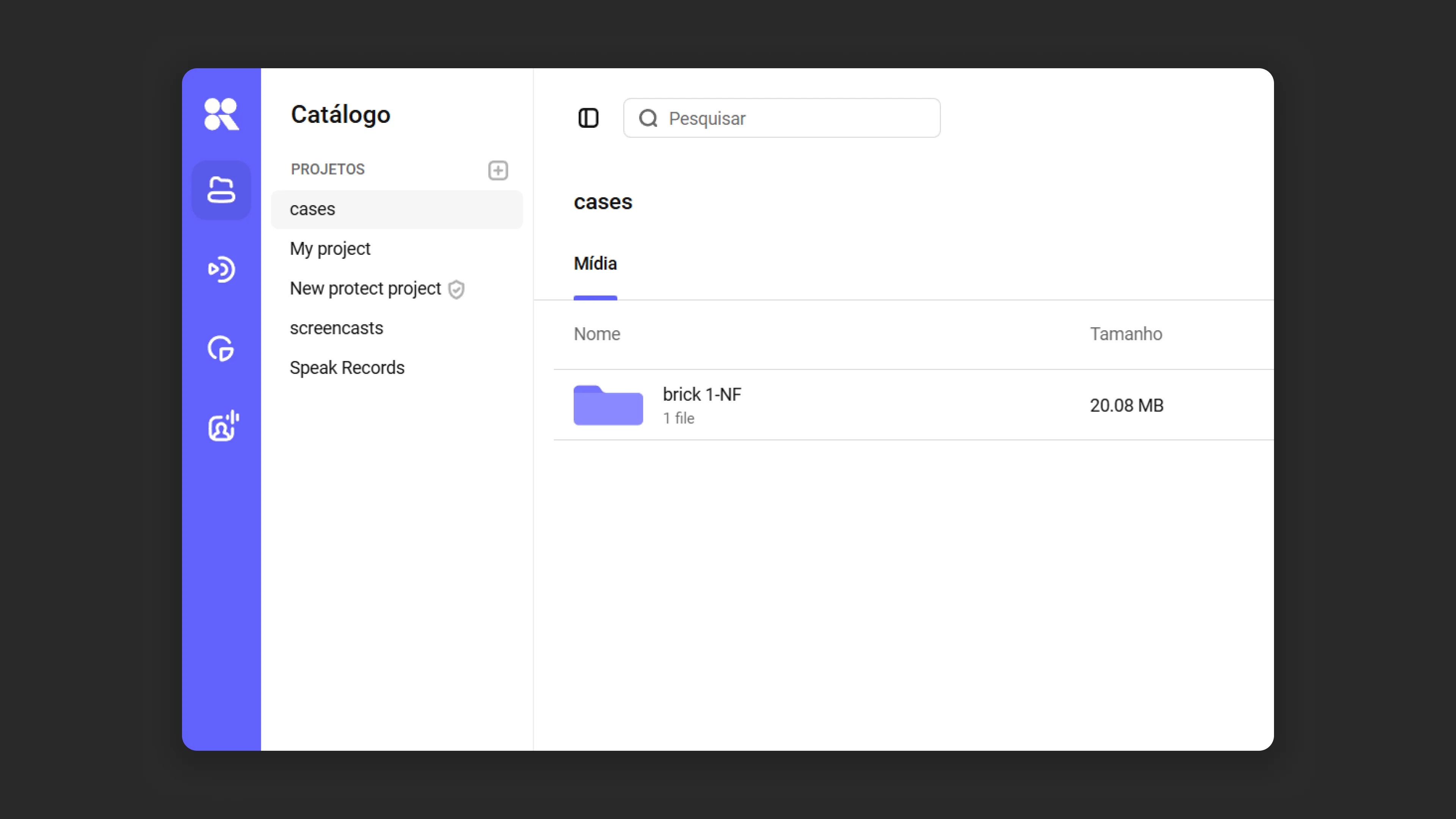 Interface do painel do Kinescope