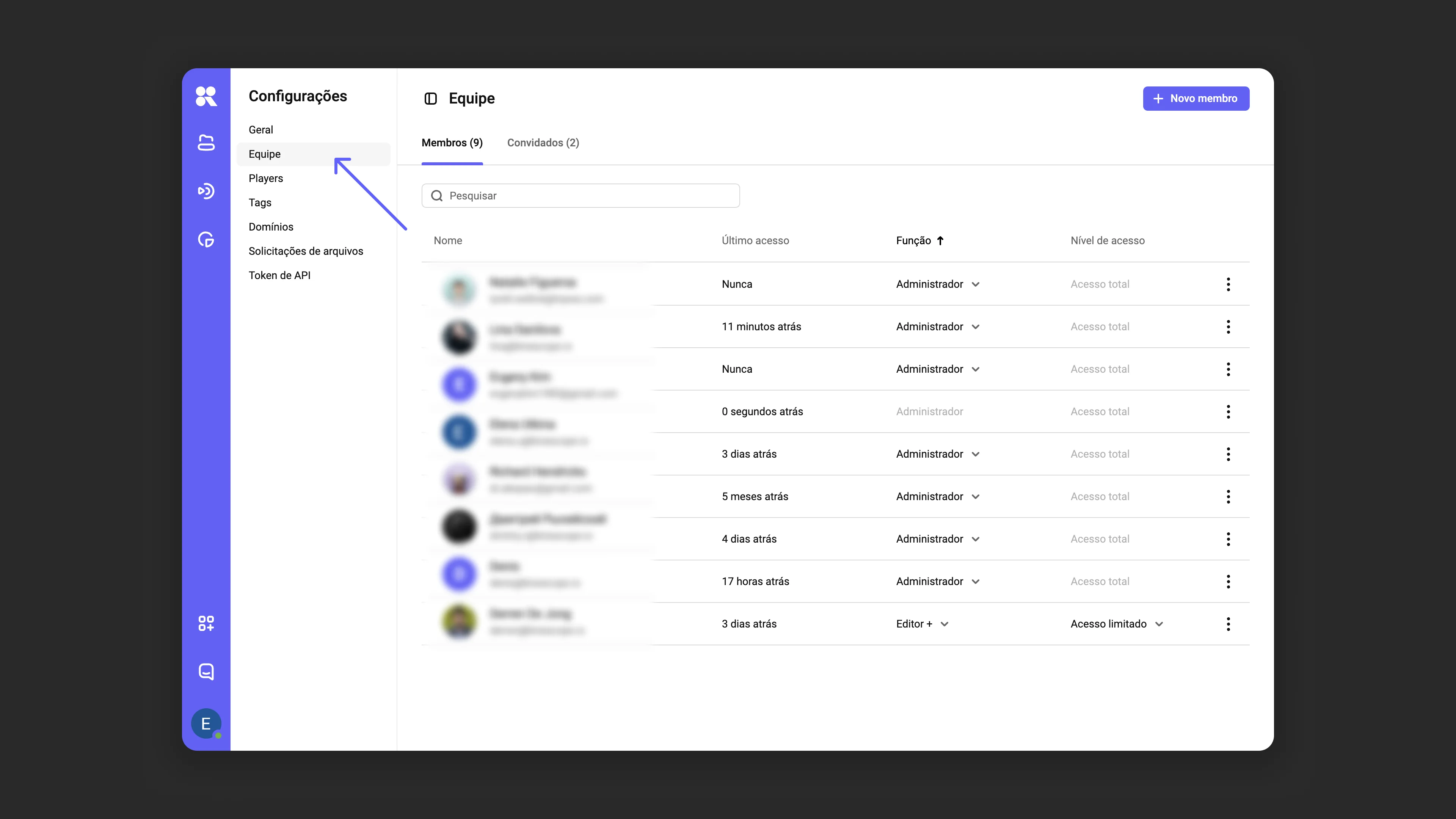 Colaboração em equipe no Kinescope