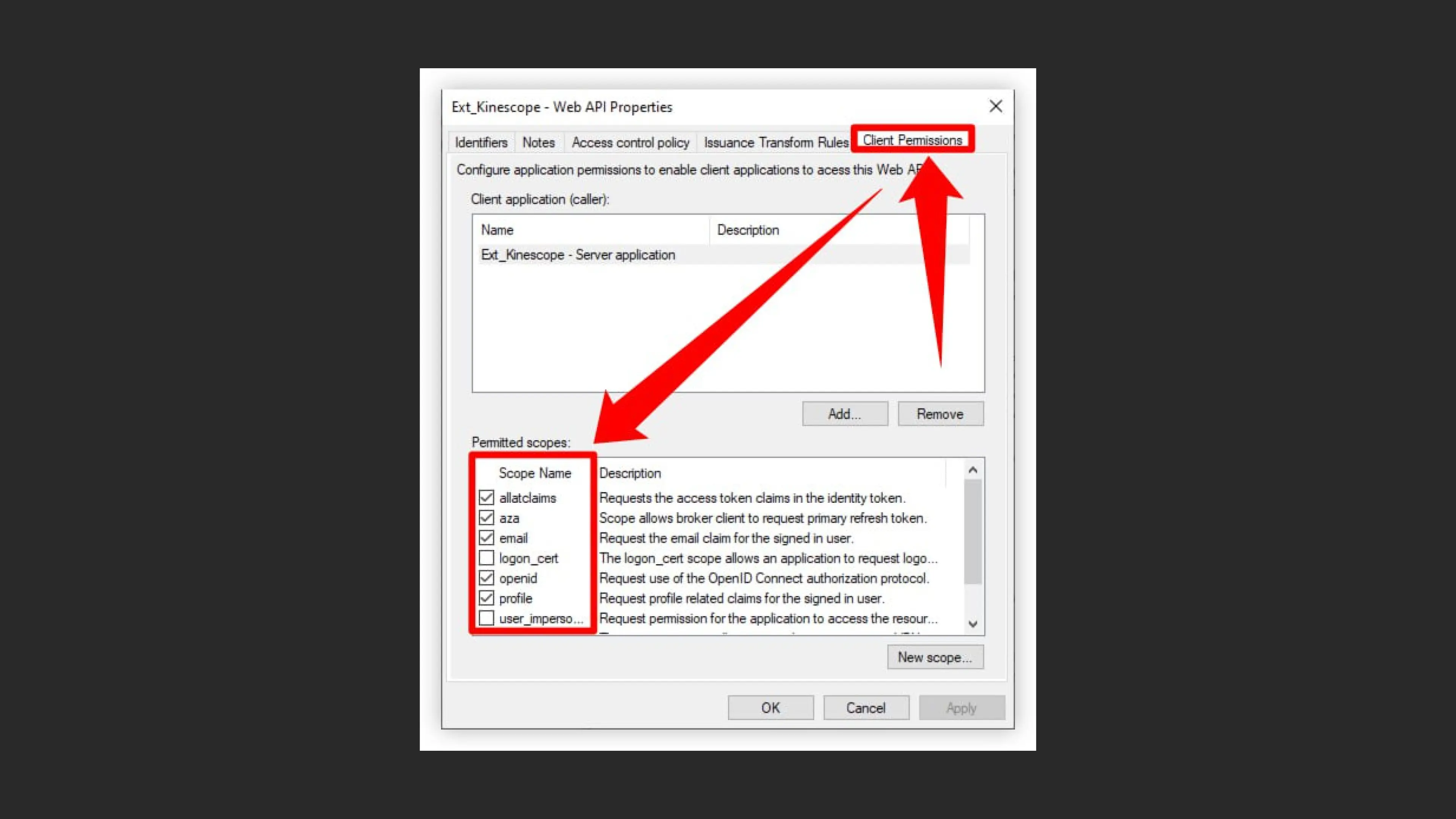 Configurando escopos permitidos no AD FS