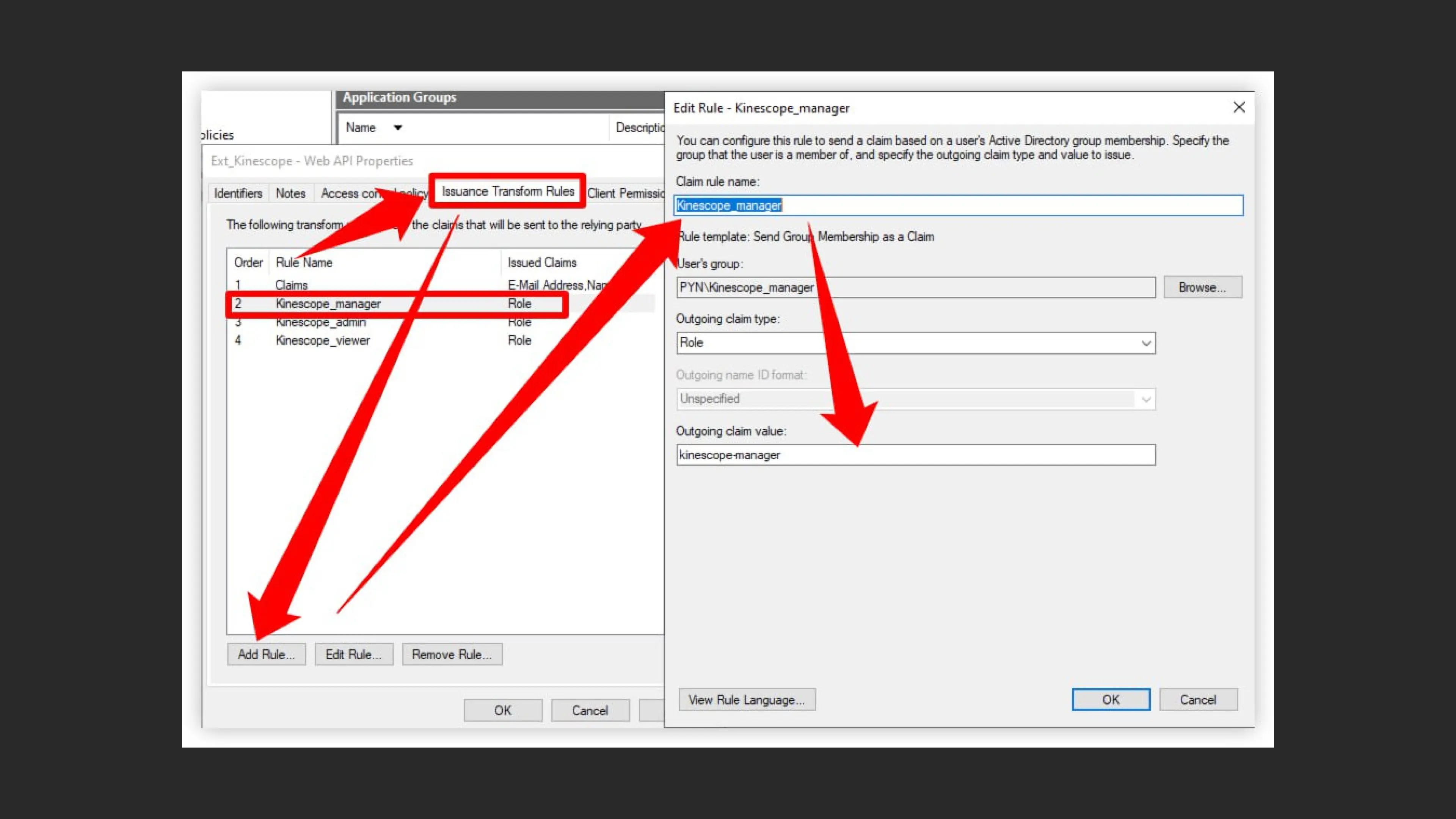 Adicionando uma regra para a função de gerente no AD FS
