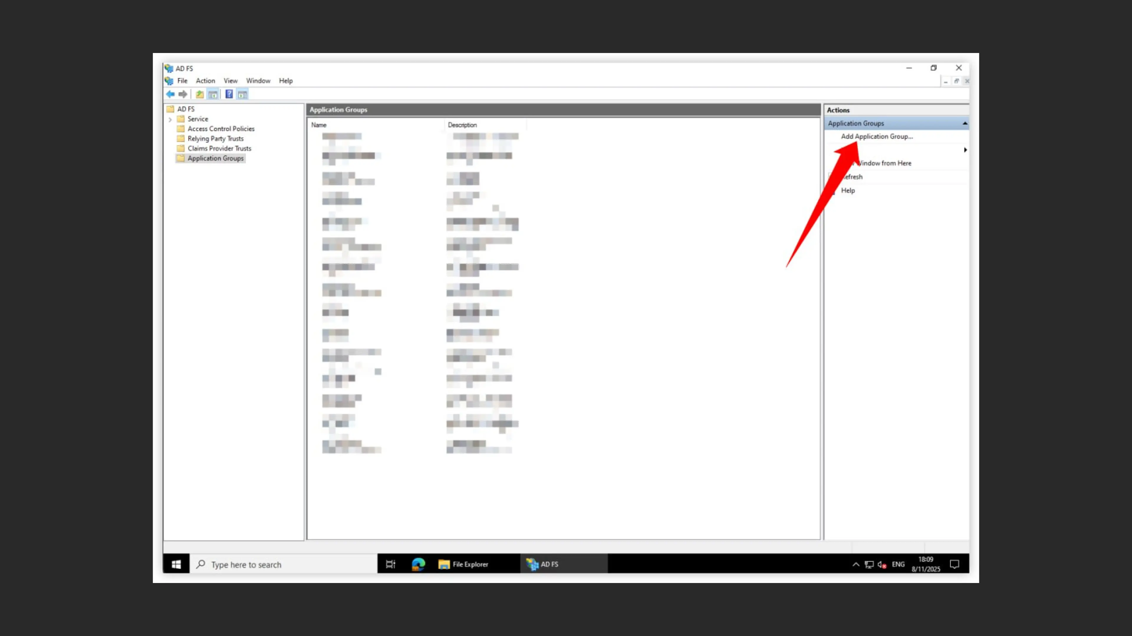 Lista de Grupos de Aplicativos no AD FS após a configuração