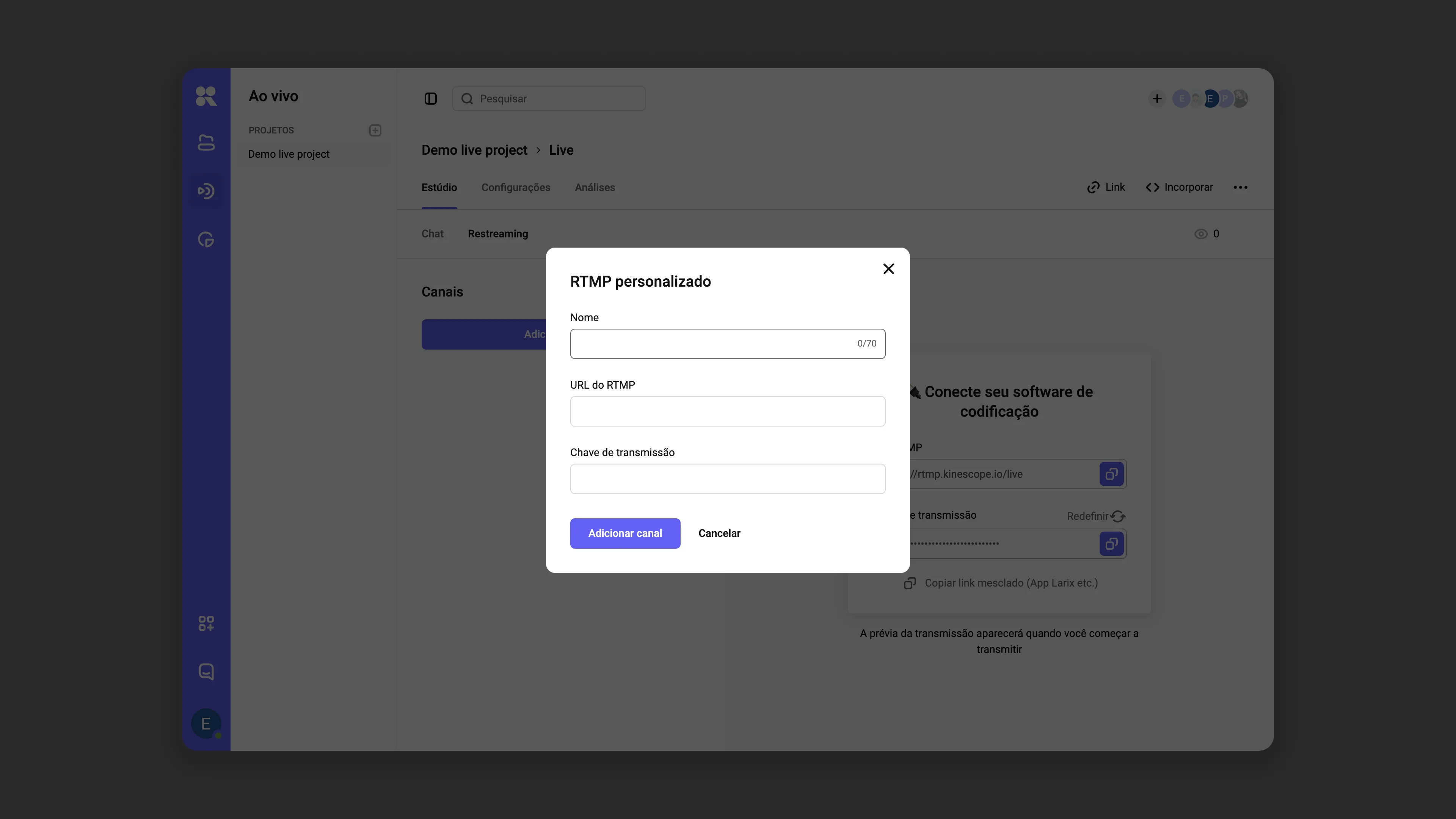 Configuração de retransmissão no Kinescope