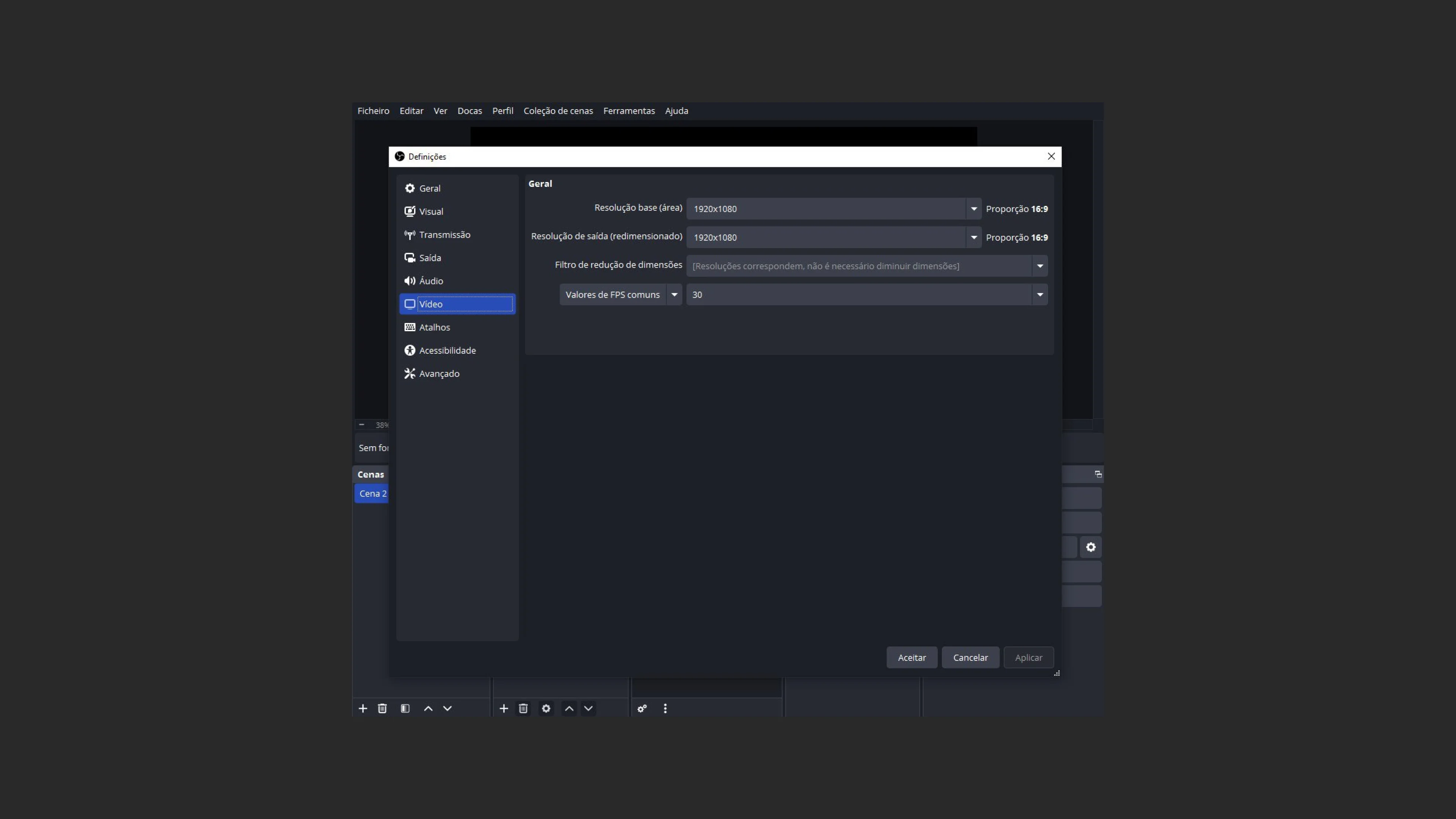 Configuração de bitrate de vídeo no OBS Studio