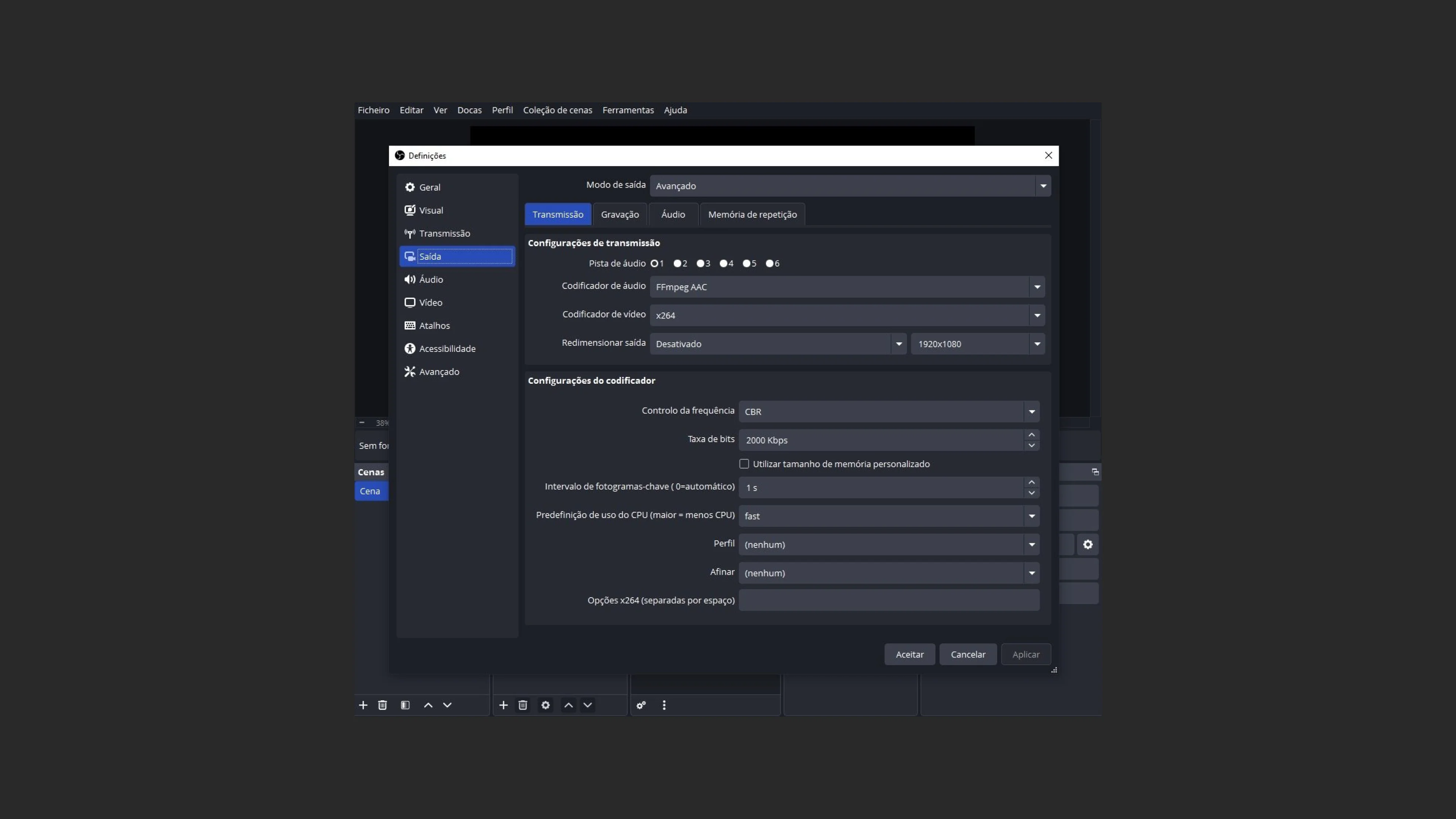 Configuração de resolução de vídeo no OBS Studio