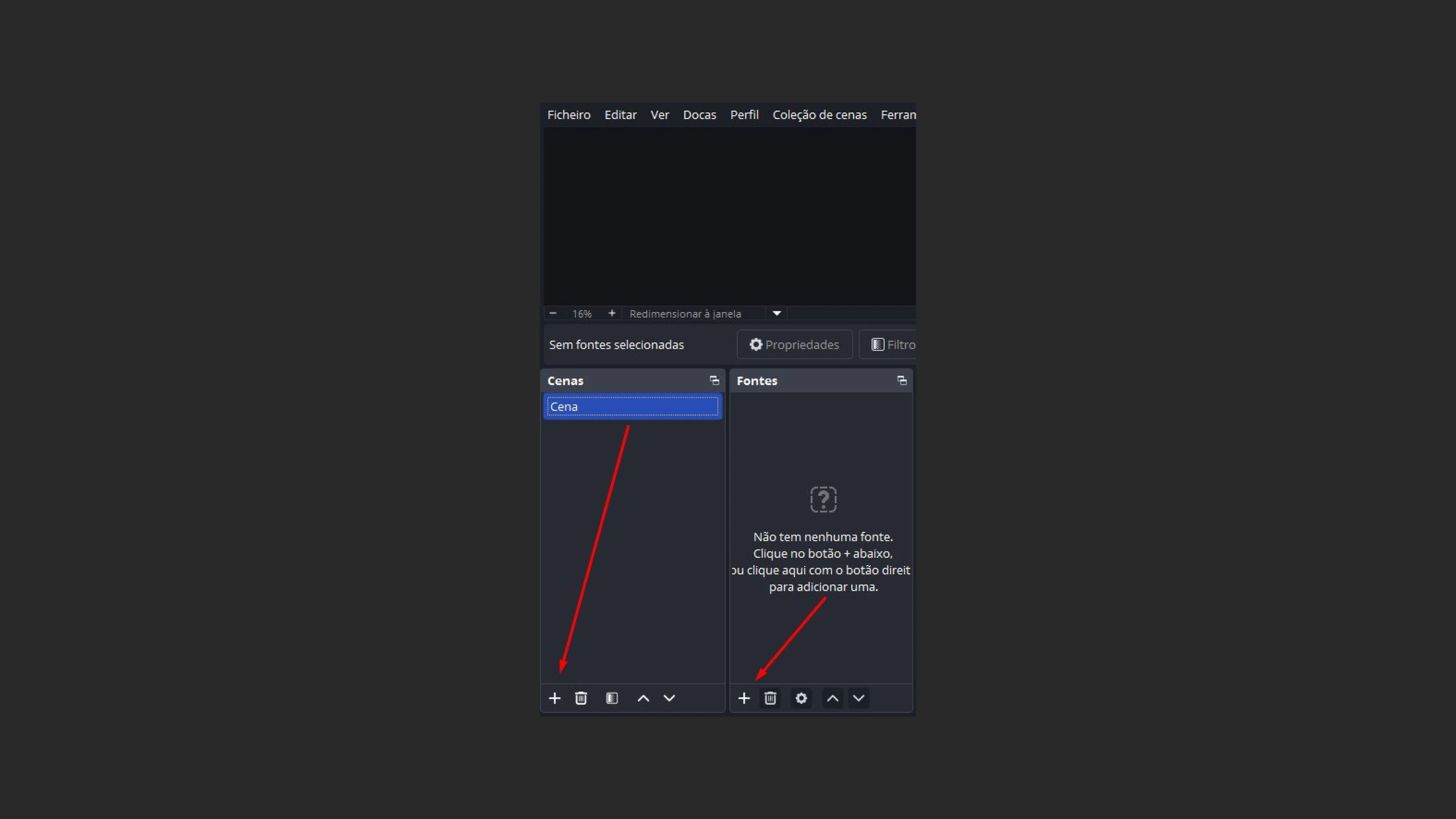Adicionando fontes no OBS Studio