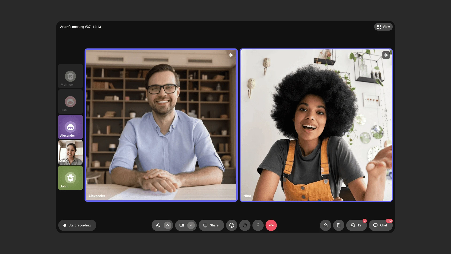 Interface de videochamada no Speak