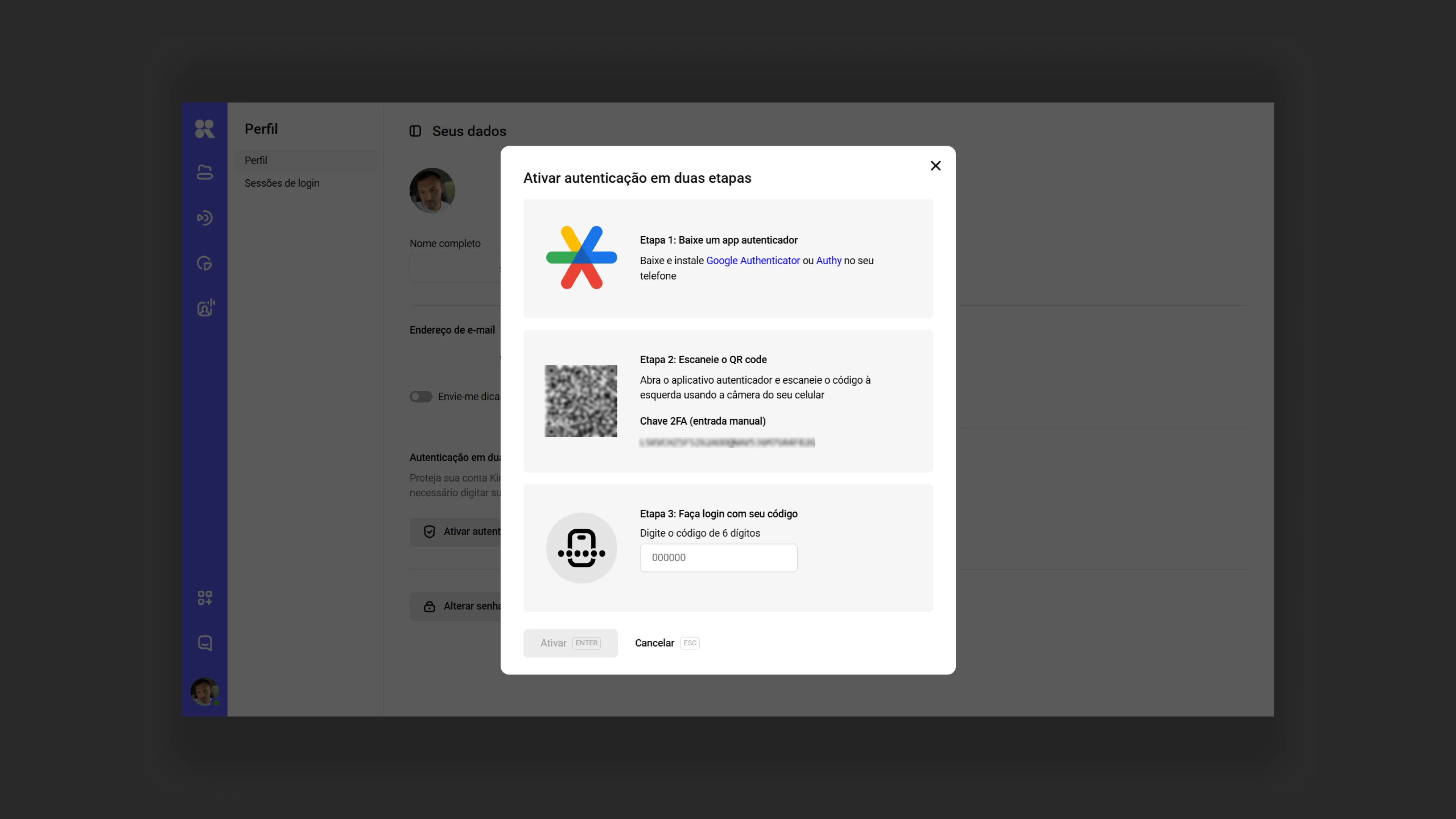 Instalando um aplicativo autenticador