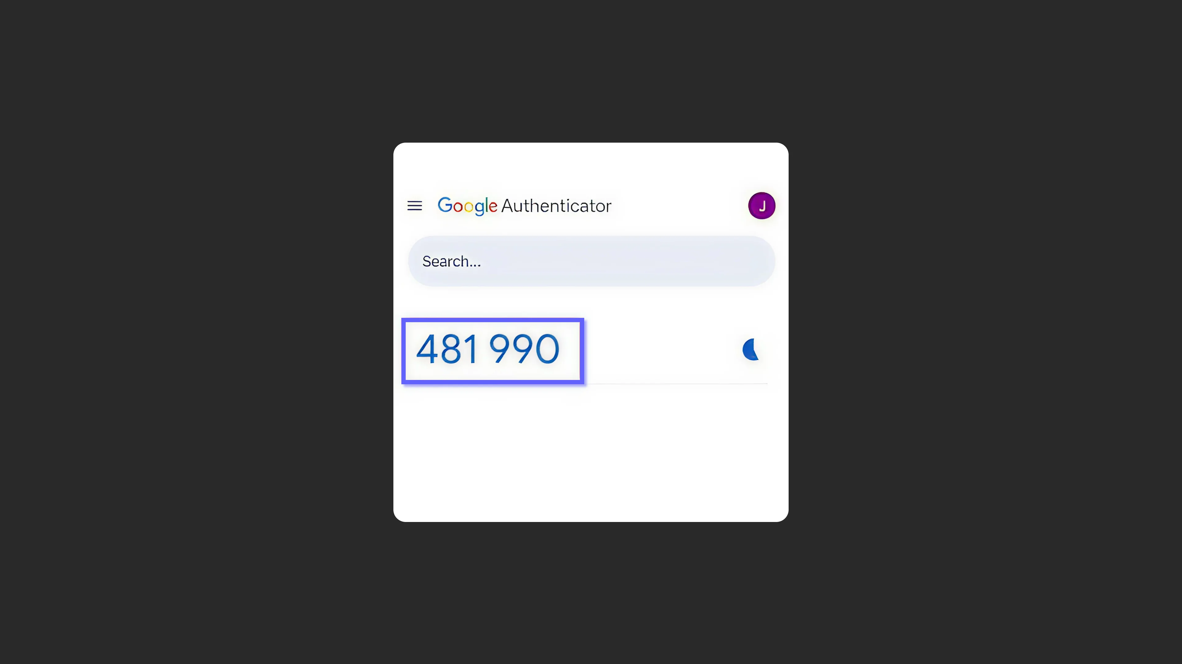 Inserindo o código do aplicativo autenticador