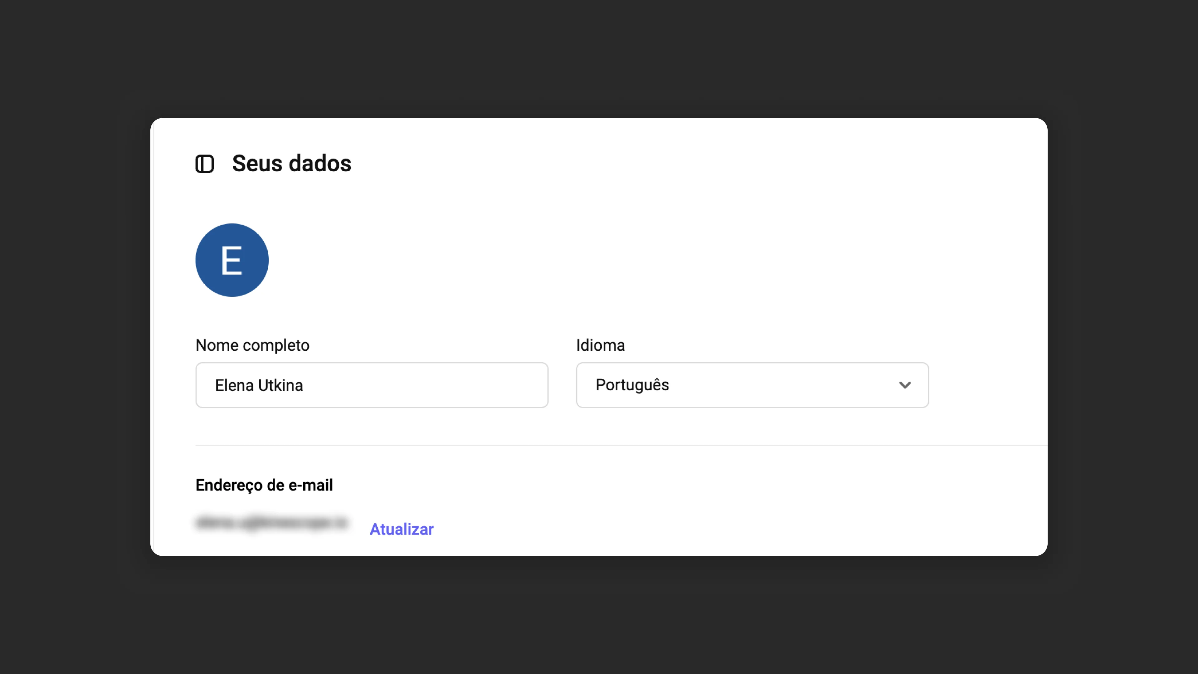 Configuração de dados pessoais no perfil