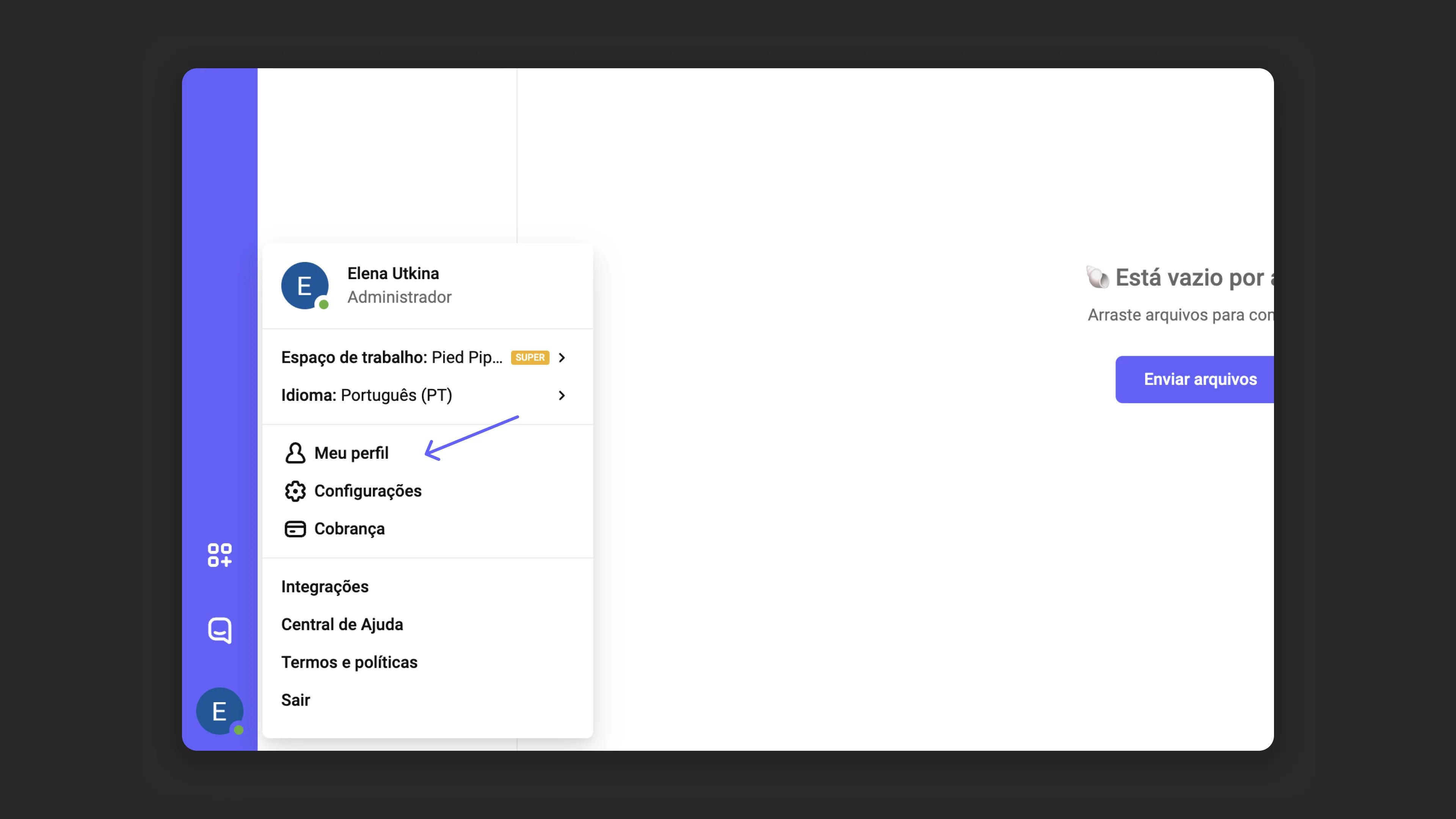Acessando as configurações de perfil