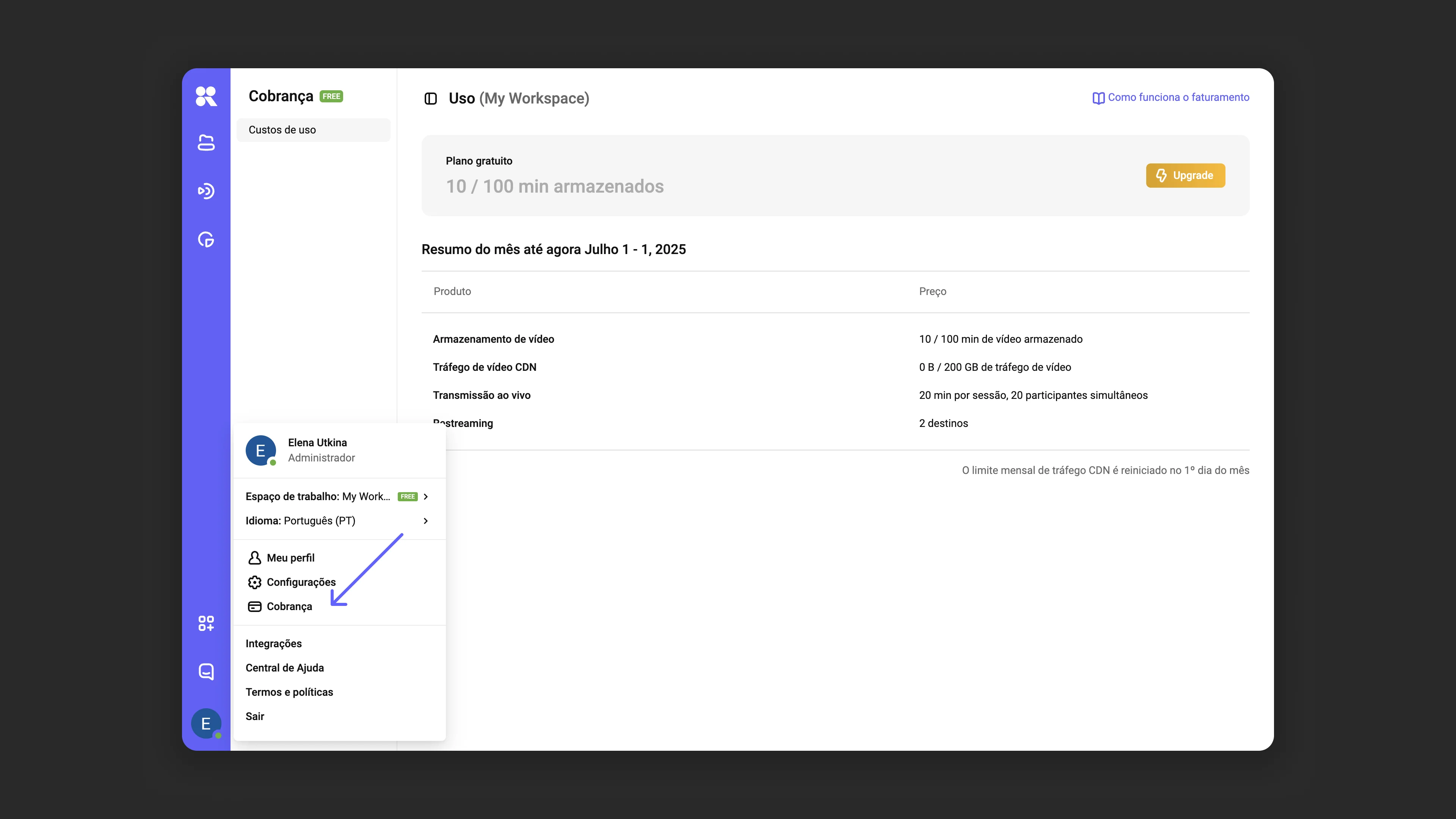 Configurações de pagamento do workspace