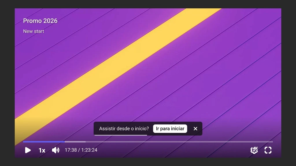 Aviso «Assistir do início» no player